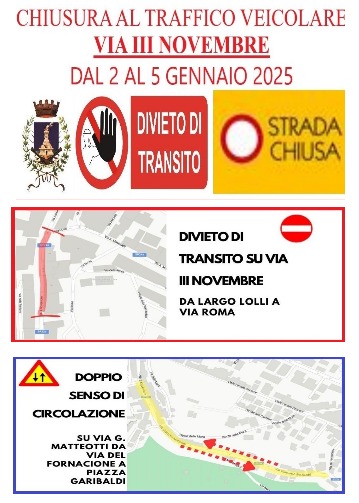 Chiusura al traffico di Via Tre Novembre