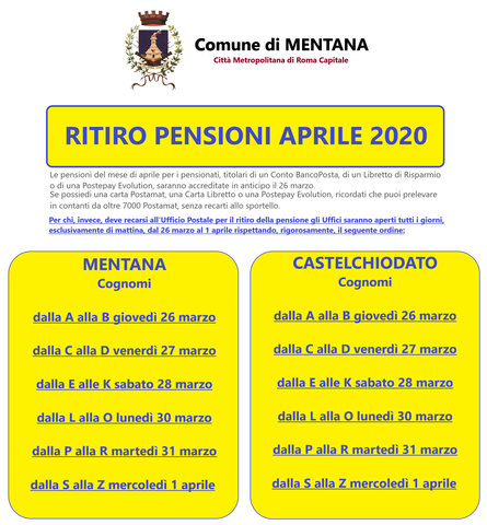 Ritiro pensioni aprile 2020