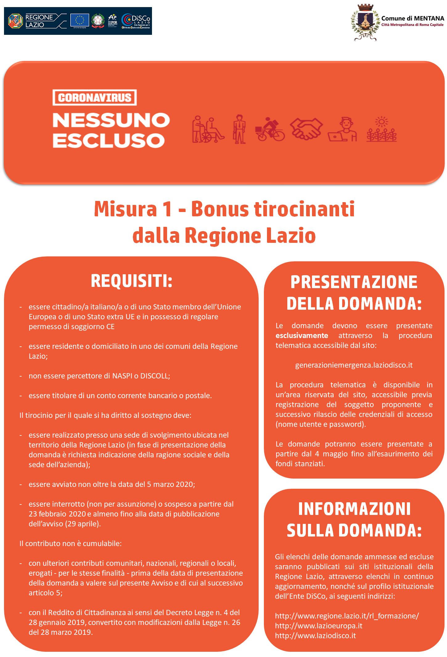 Regione lazio: avviso pubblico ‘nessuno escluso’