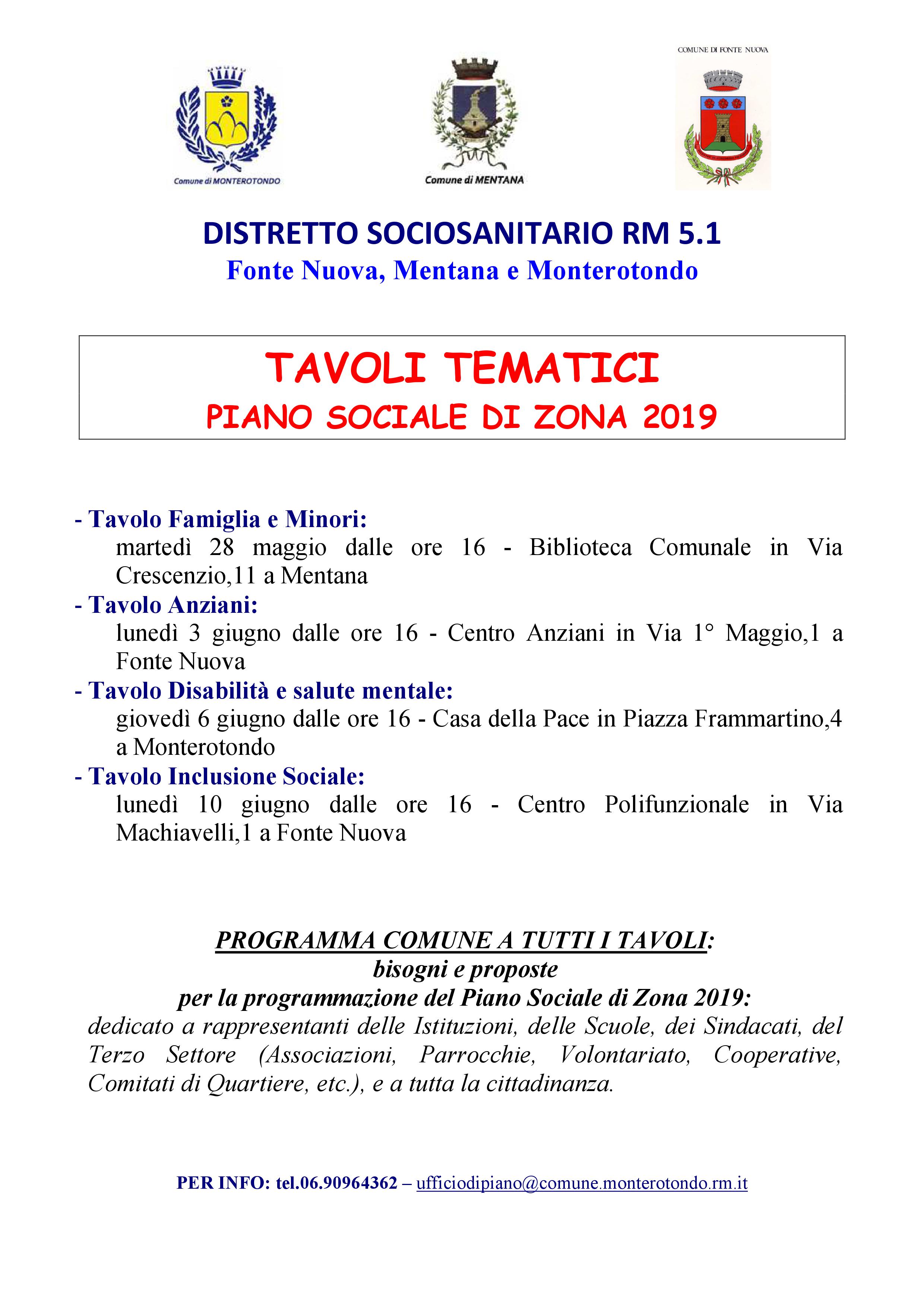 Tavoli Tematici – Piano di Zona 2019